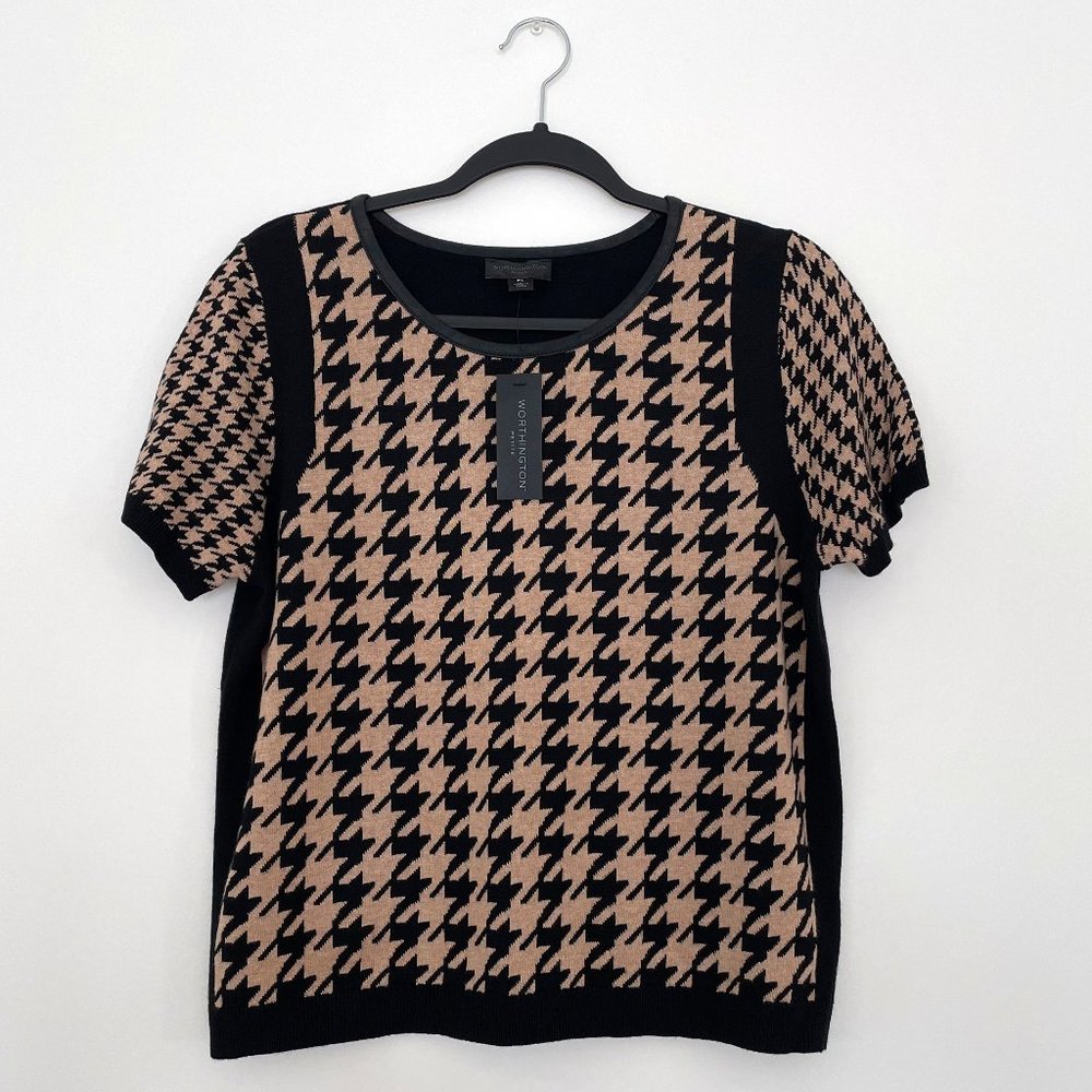 NWT Worthington Houndstooth Short Sleeve Sweater